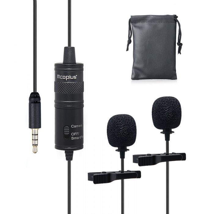 Петличный микрофон с двумя головками Mcoplus LVD2M TRS/TRRS (кабель 6 метров)