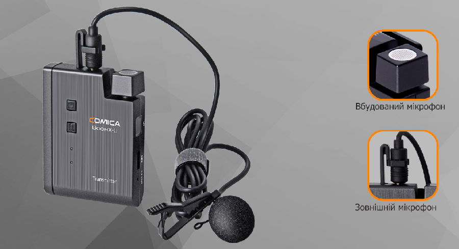 Вбудований та комірцевий мікрофон в радіосистемі Comica BoomX-U U2 