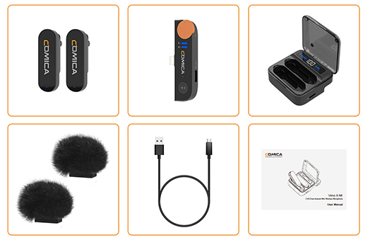 Комплектация беспроводного микрофона для iPhone Comica Vimo S MI Lightning Black